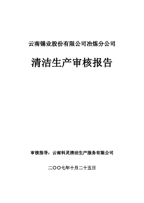 XX冶炼公司清洁生产审核报告