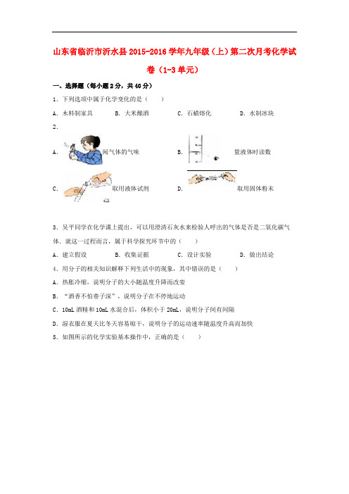 山东省临沂市沂水县九年级化学上学期第二次月考试卷(