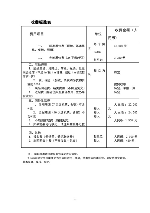 收费标准表