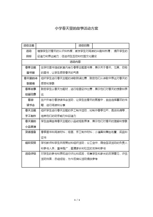 小学春天里的故事活动方案