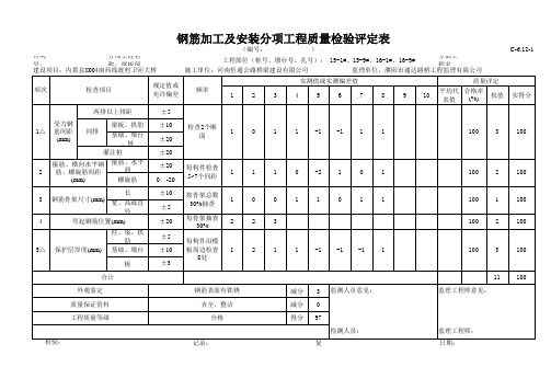 钢筋加工及安装分项工程质量检验表