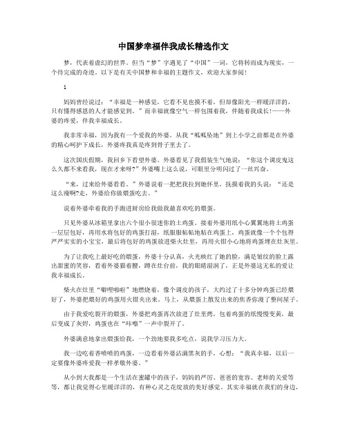 中国梦幸福伴我成长精选作文