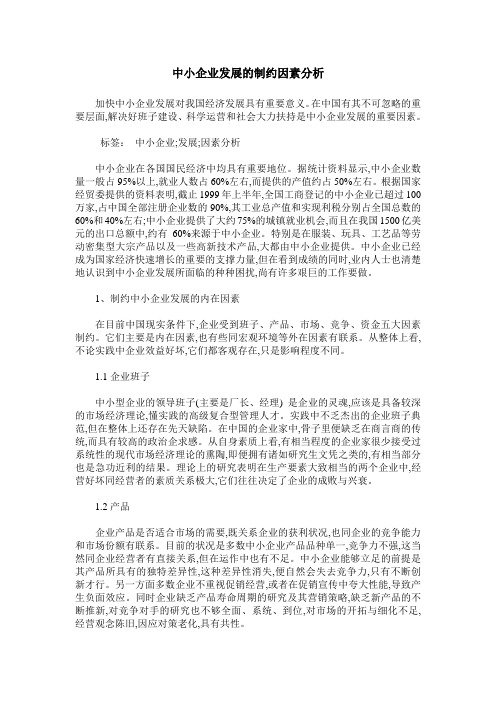 中小企业发展的制约因素分析