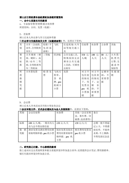 博士后日常经费补助经费财务报销所需资料