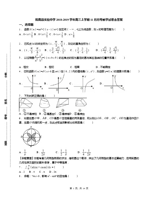 阳高县实验中学2018-2019学年高三上学期11月月考数学试卷含答案