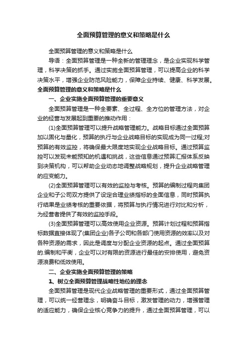 全面预算管理的意义和策略是什么