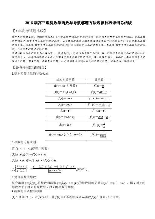 2018届高三理科数学函数与导数解题方法规律技巧详细总结版