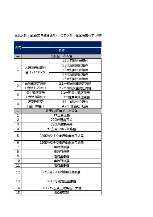 某某电站一次设备台账