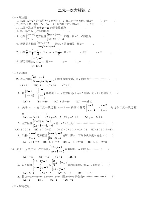 二元一次方程组2及答案