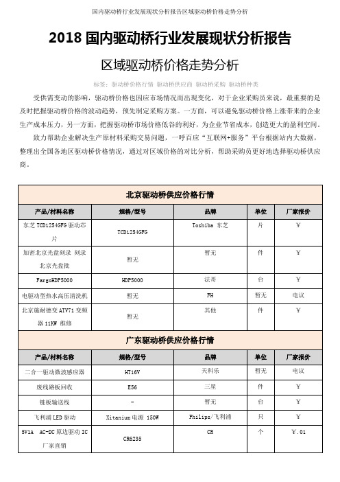 国内驱动桥行业发展现状分析报告区域驱动桥价格走势分析