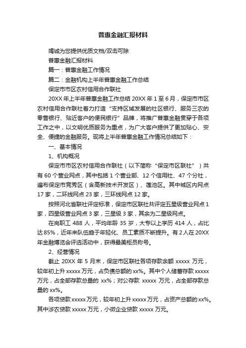 普惠金融汇报材料