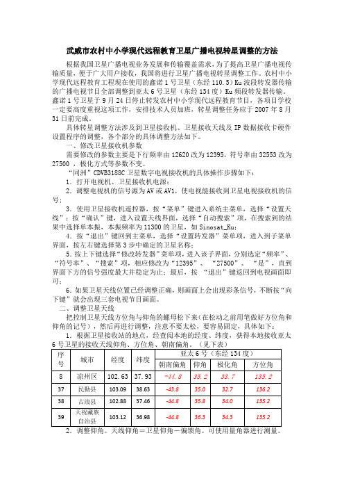 农村中小学现代远程教育卫星广播电视转星调整的方法(武威)