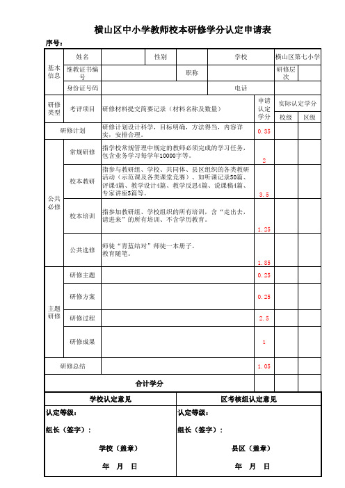 学教师校本研修学分认定申请表