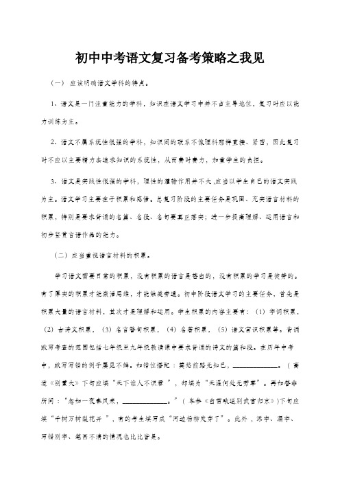 初中中考语文复习备考策略之我见