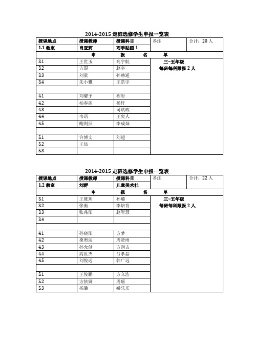 -2015学生走班选修报名表3-6年级