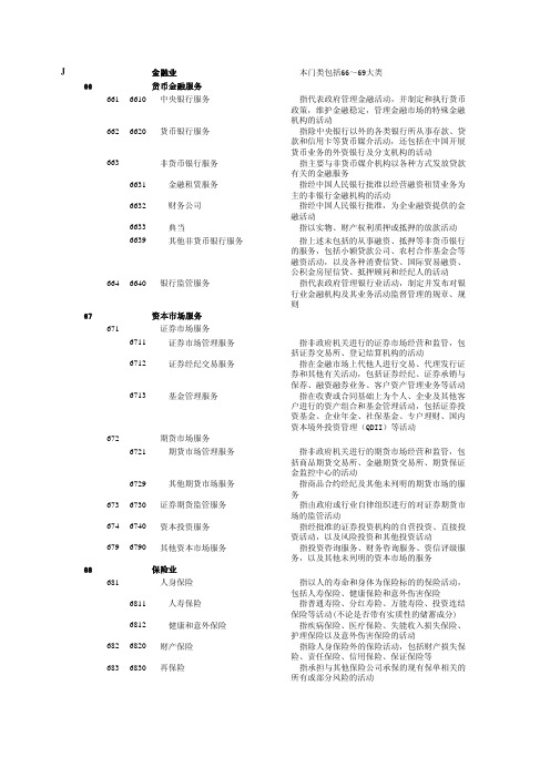 国民经济行业分类 GBT 金融业