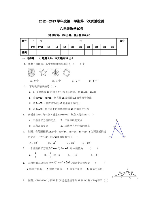 2013届八年级数学上第一次质量检测试题