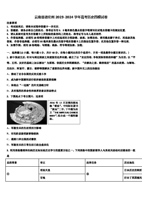 云南省德宏州2023-2024学年高考历史四模试卷含解析