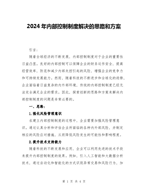 2024年内部控制制度解决的思路和方案