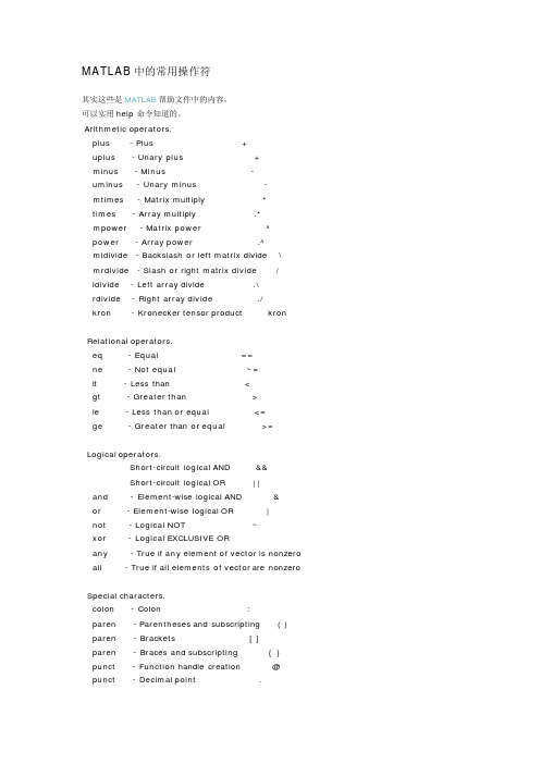 MATLAB中的常用操作符