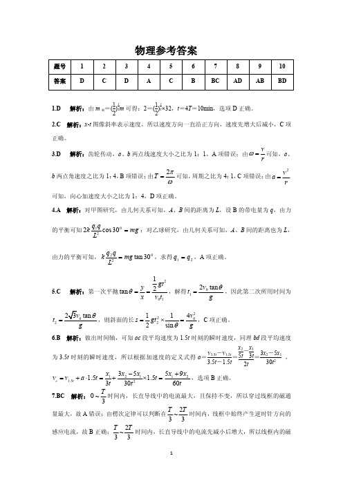 2020年10月陕西省安康市普通高中2021届高三毕业班阶段性联考物理答案