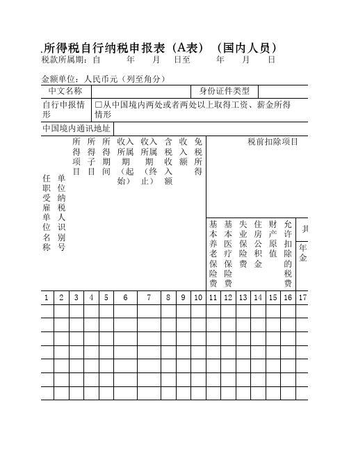 SB156-1《个人所得税自行纳税申报表A表(国内人员)》