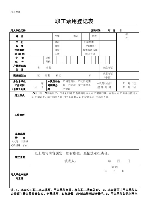 职工录用登记表格模板