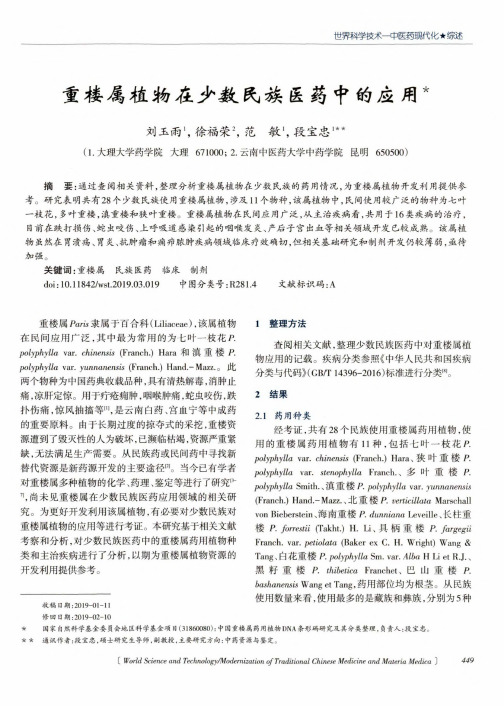 重楼属植物在少数民族医药中的应用