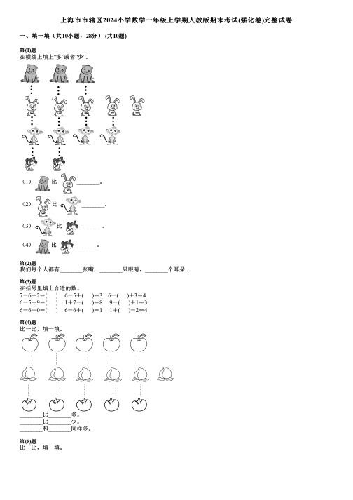 上海市市辖区2024小学数学一年级上学期人教版期末考试(强化卷)完整试卷