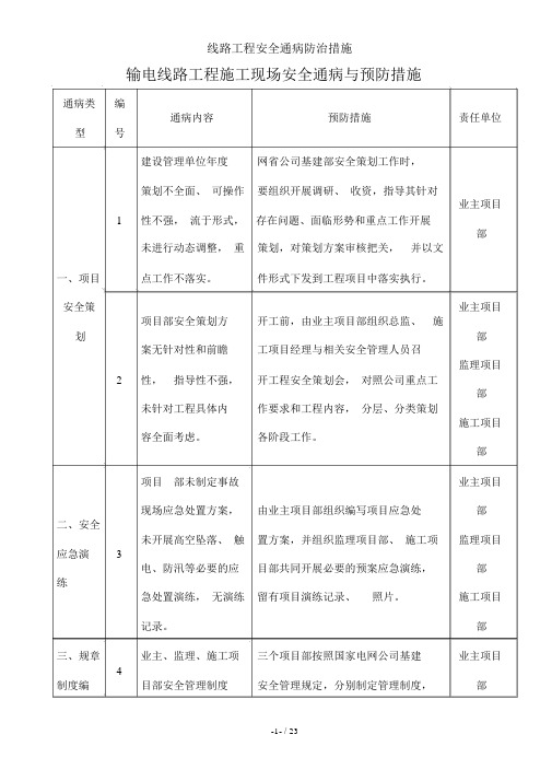 线路工程安全通病防治措施