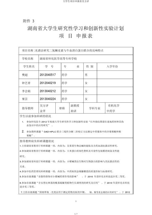 大学生项目申报表吴方评