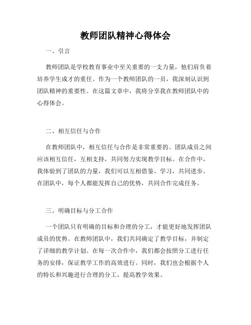 教师团队精神心得体会