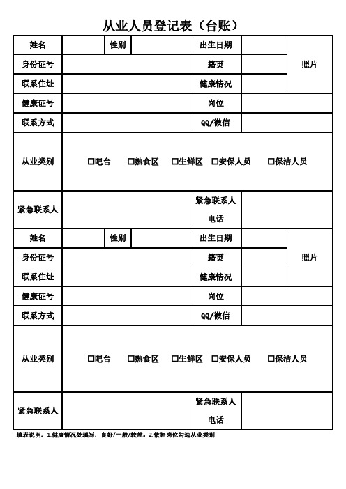 从业人员登记表(台账)模板