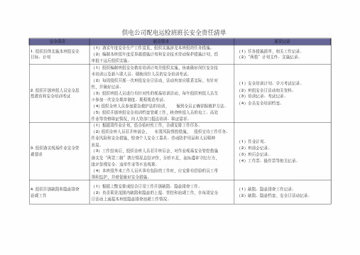 供电公司配电运检班班长安全责任清单