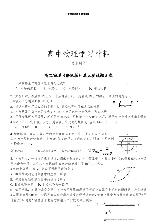 人教版高中物理选修3-1高二《静电场》单元测试题A卷.docx