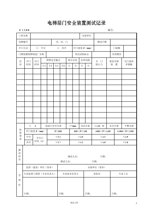 【资料员】电梯层门安全装置测试记录【建筑工程施工+常用表格】