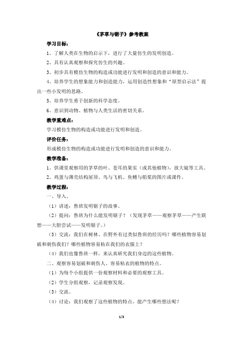 《茅草与锯子》参考教案