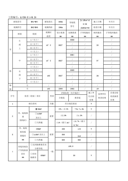 输电线路工程导地线紧线检查记录填表示范