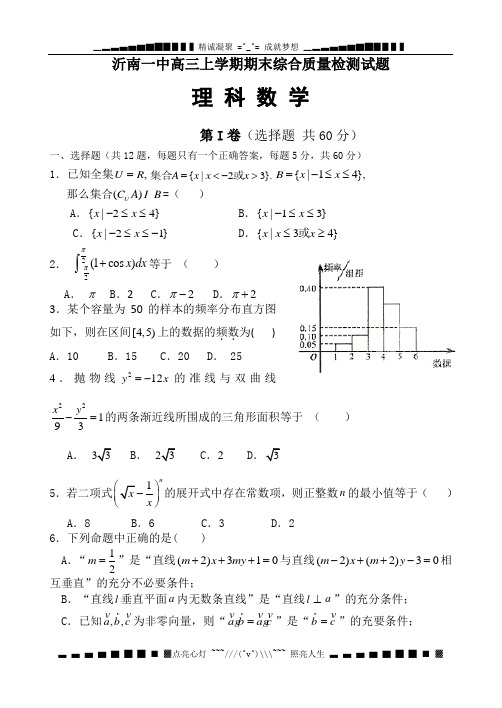 山东省沂南一中2010届高三上学期期末综合质量检测(数学理)