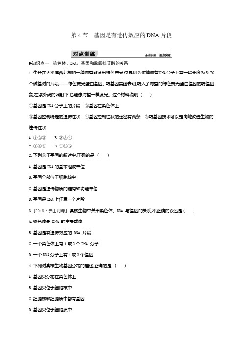 2019人教版高中生物必修二练习题第3章 基因的本质练习题第4节 基因是有遗传效应的DNA片段