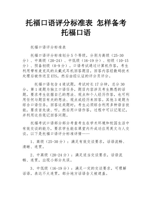 托福口语评分标准表 怎样备考托福口语