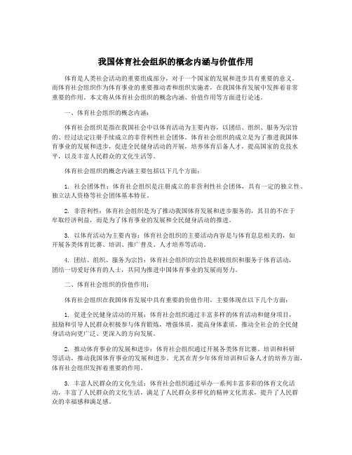 我国体育社会组织的概念内涵与价值作用