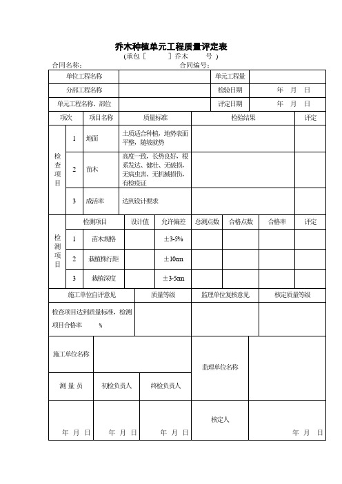 乔、灌木种植单元工程质量评定表