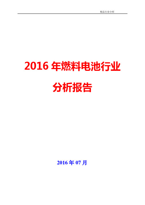 2016年燃料电池行业分析报告【可编辑word版】