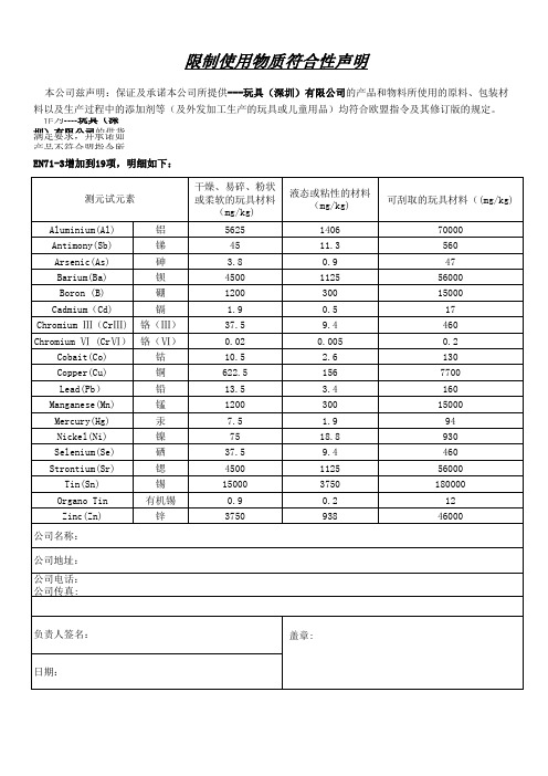 限制使用物质符合性声明1