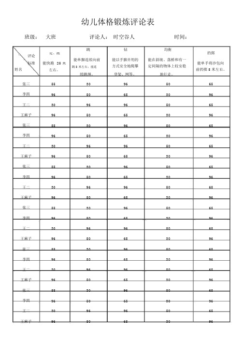 幼儿体格锻炼评价表