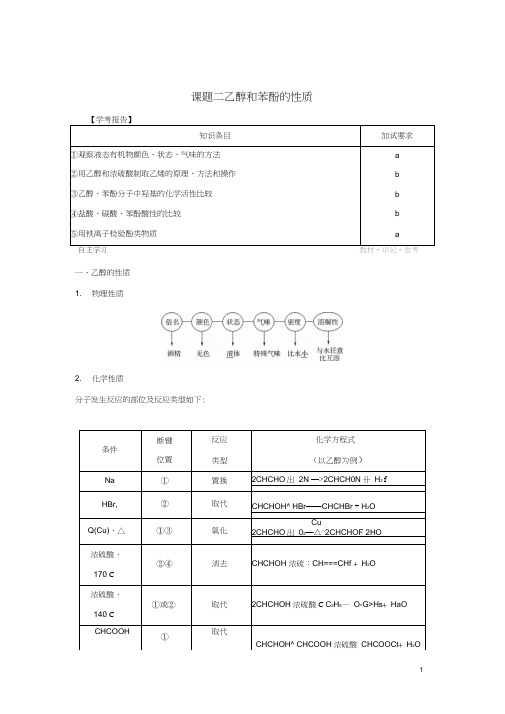 高中化学专题2物质性质的探究课题二乙醇和苯酚的性质教案选修6