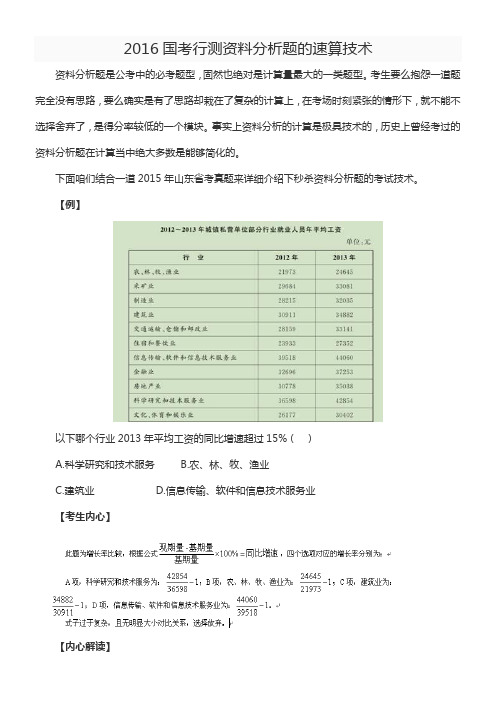 2016国考行测资料分析题的速算技术