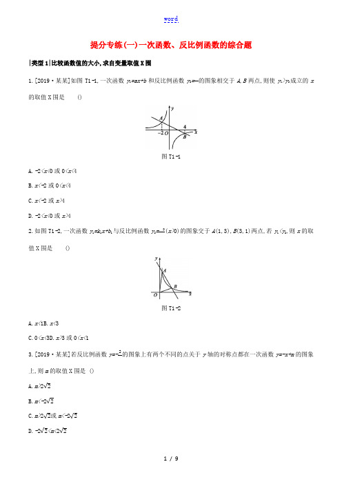 (安徽专版)中考数学复习 提分专练01 一次函数 反比例函数的综合题-人教版初中九年级全册数学试题