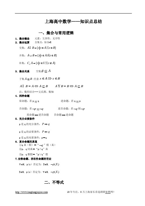 上海高中数学——知识点总结